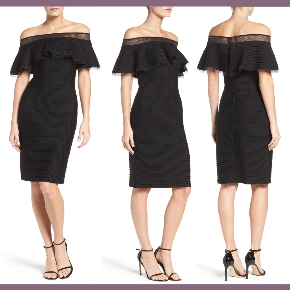 NWT $308 Tadashi Shoji Jersey Sheath Dress in‎ Black [SZ XS ]